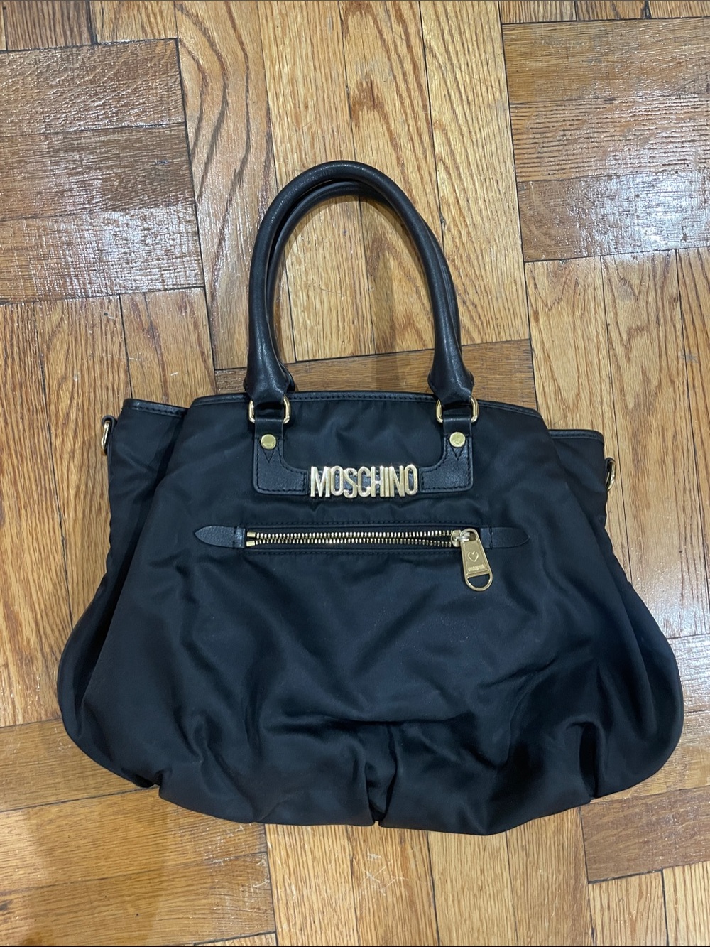 Moschino Black Handbag with Gold Hardware